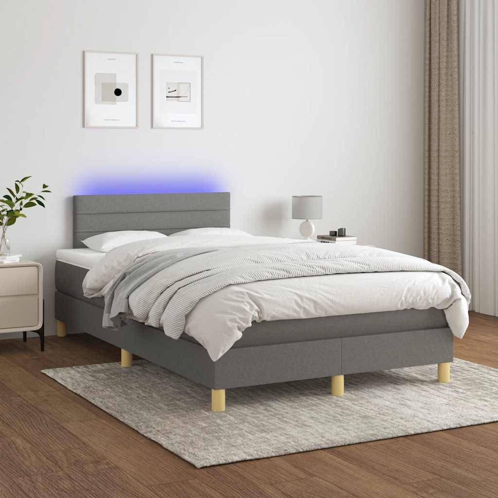 vidaXL Boxspringbett mit Matratze & LED Dunkelgrau 120x190 cm Stoff