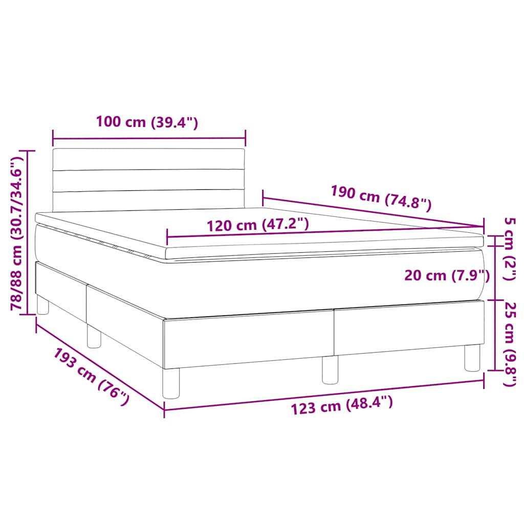 vidaXL Boxspringbett mit Matratze & LED Dunkelgrau 120x190 cm Stoff