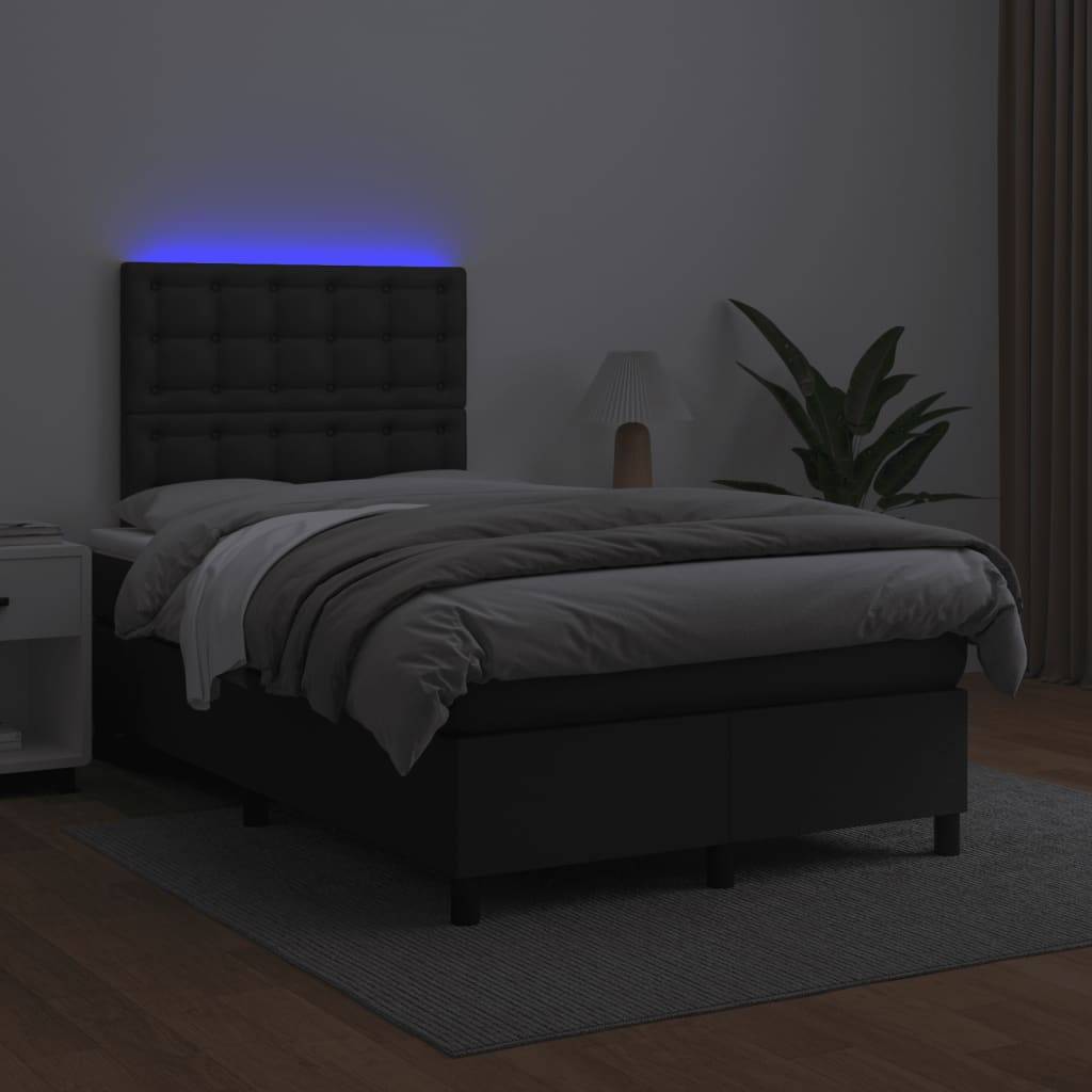 vidaXL Boxspringbett mit Matratze & LED Schwarz 120x190 cm Kunstleder