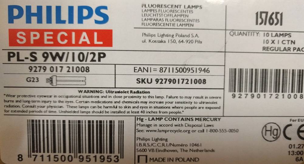 Philips Actinic BL PL-S 9W/10/2P