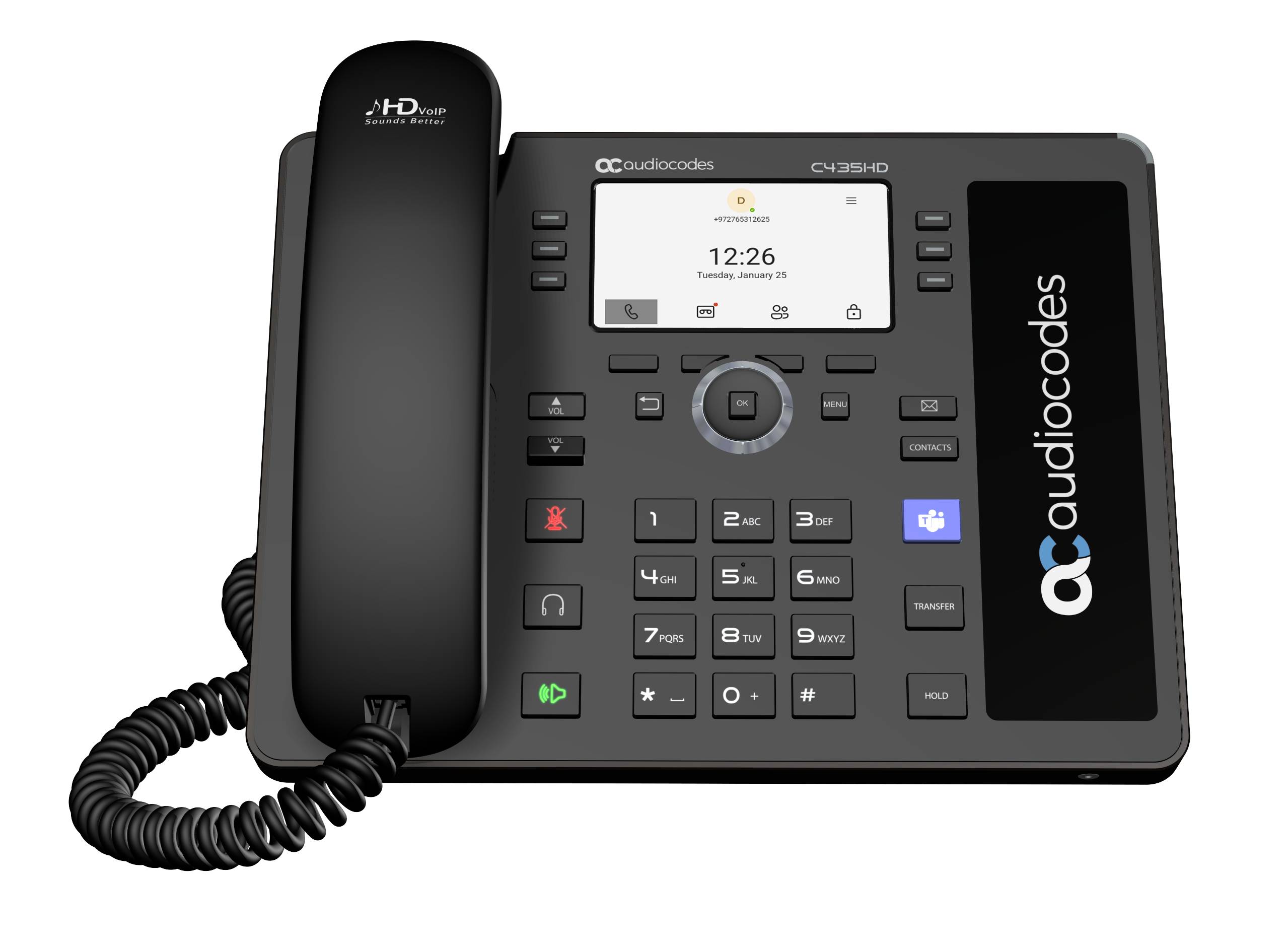 AudioCodes C435HD, IP-Telefon, Schwarz, Kabelgebundenes Mobilteil, Android, SIP-Info, Tasten
