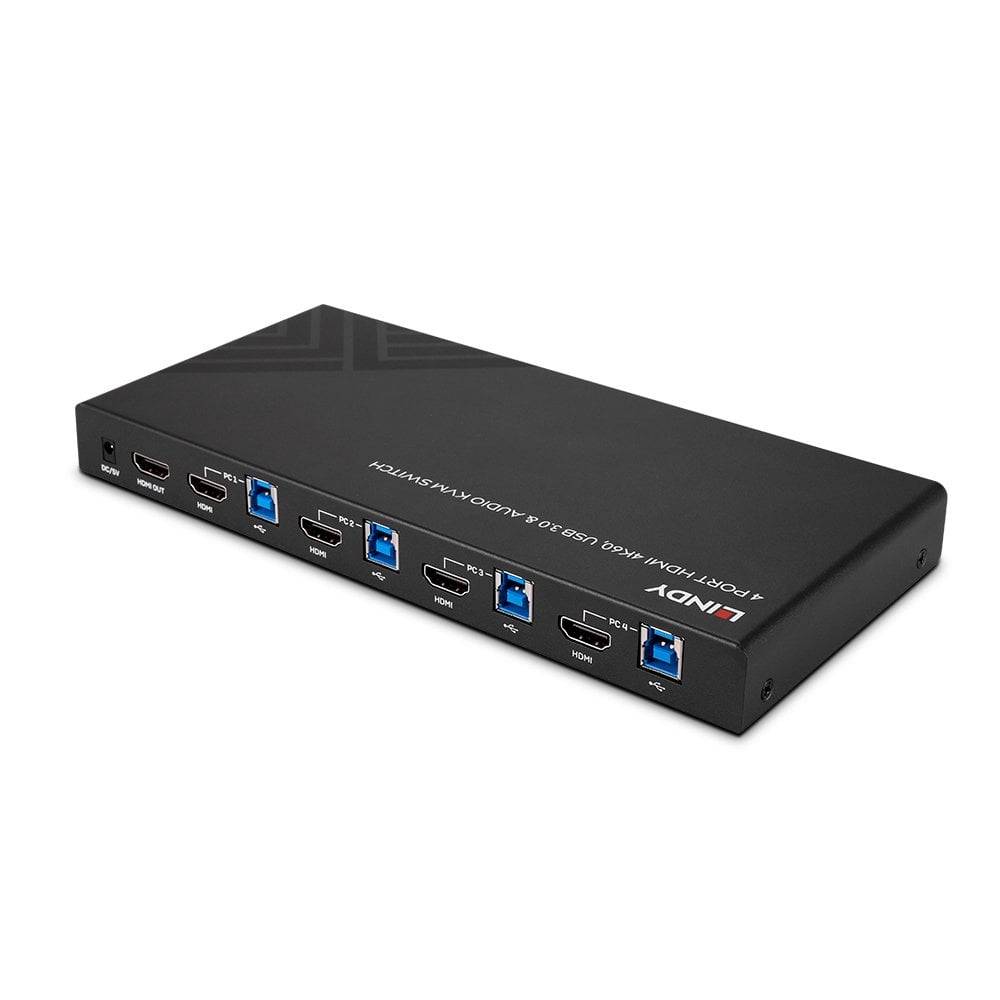 LINDY KVM Switch HDMI 4K60 4-Port USB 3.0 & Audio4-Port - Schwarz