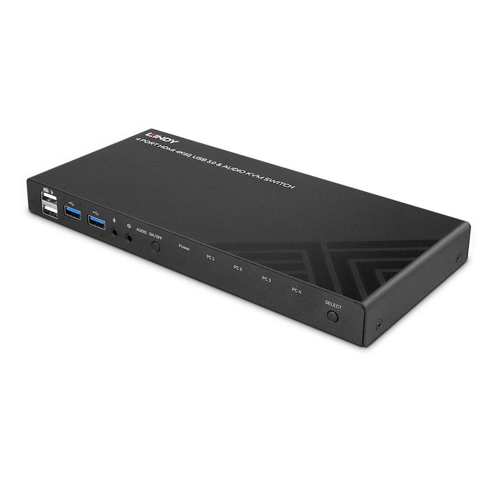 LINDY KVM Switch HDMI 4K60 4-Port USB 3.0 & Audio4-Port - Schwarz