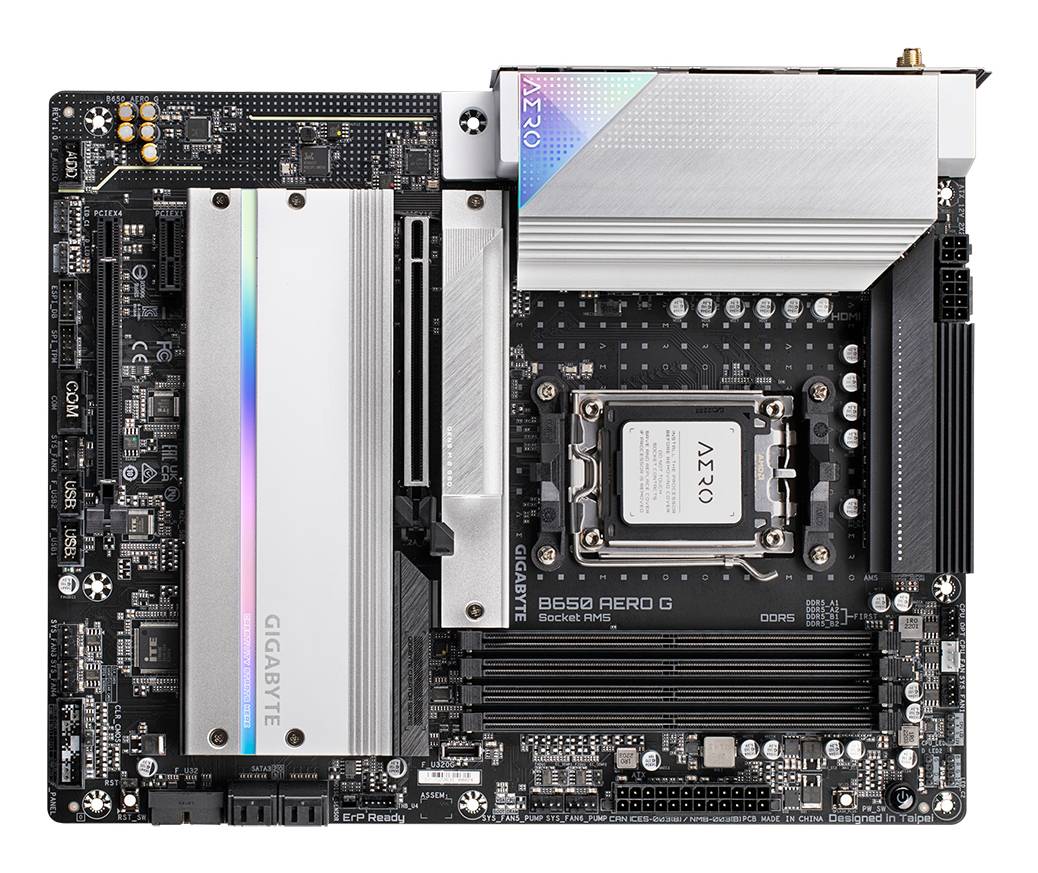Gigabyte B650 AERO G, AMD, Sockel AM5, AMD Ryzen 7000 Series, Sockel AM5, 192 GB, DDR5-SDRAM