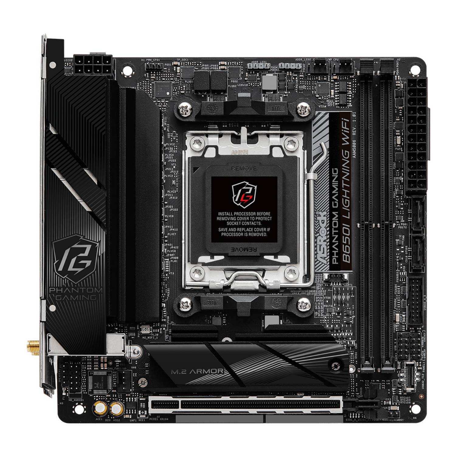 ASRock B650I Lightning WiFi, AMD, Sockel AM5, AMD Ryzen 7000 Series, DDR5-SDRAM, 96 GB, DIMM