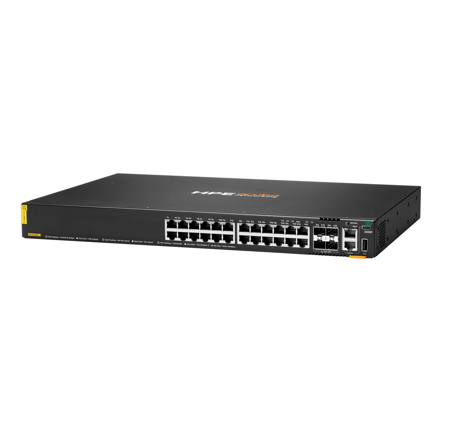 HPE Aruba 6200F 24G Class4 PoE 4SFP+ 370W Switch - Switch - max. Stapelentfernung 10 km - L3 - managed - 24 x 10/100/100
