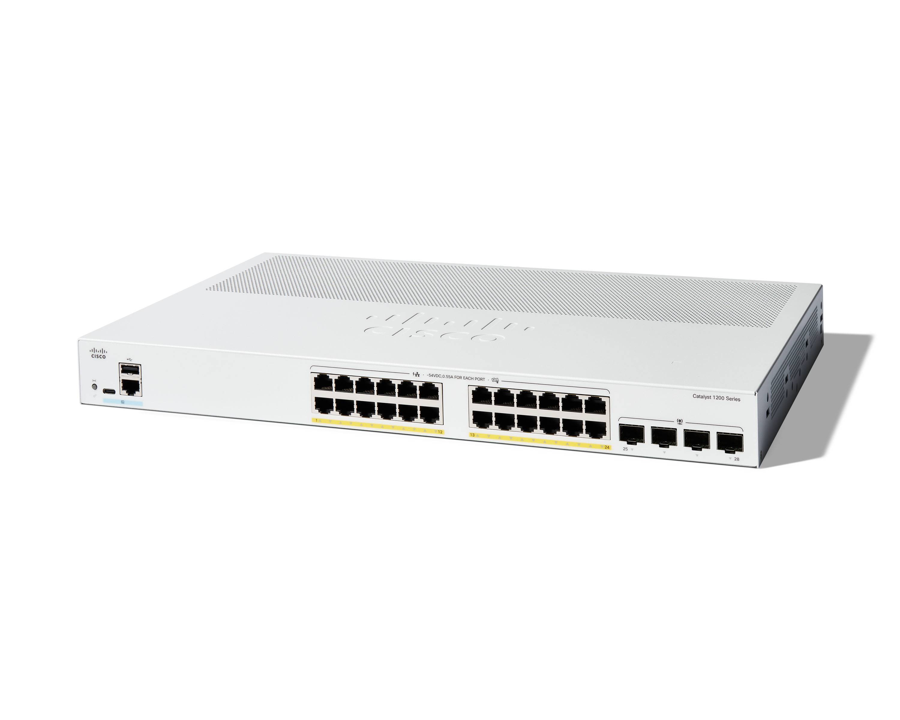 Cisco Catalyst 1200-24P-4G - Switch - L3 - Smart - 24 x 10/100/1000Base-T + 4 x 10 Gigabit SFP+ - an Rack montierbar - P