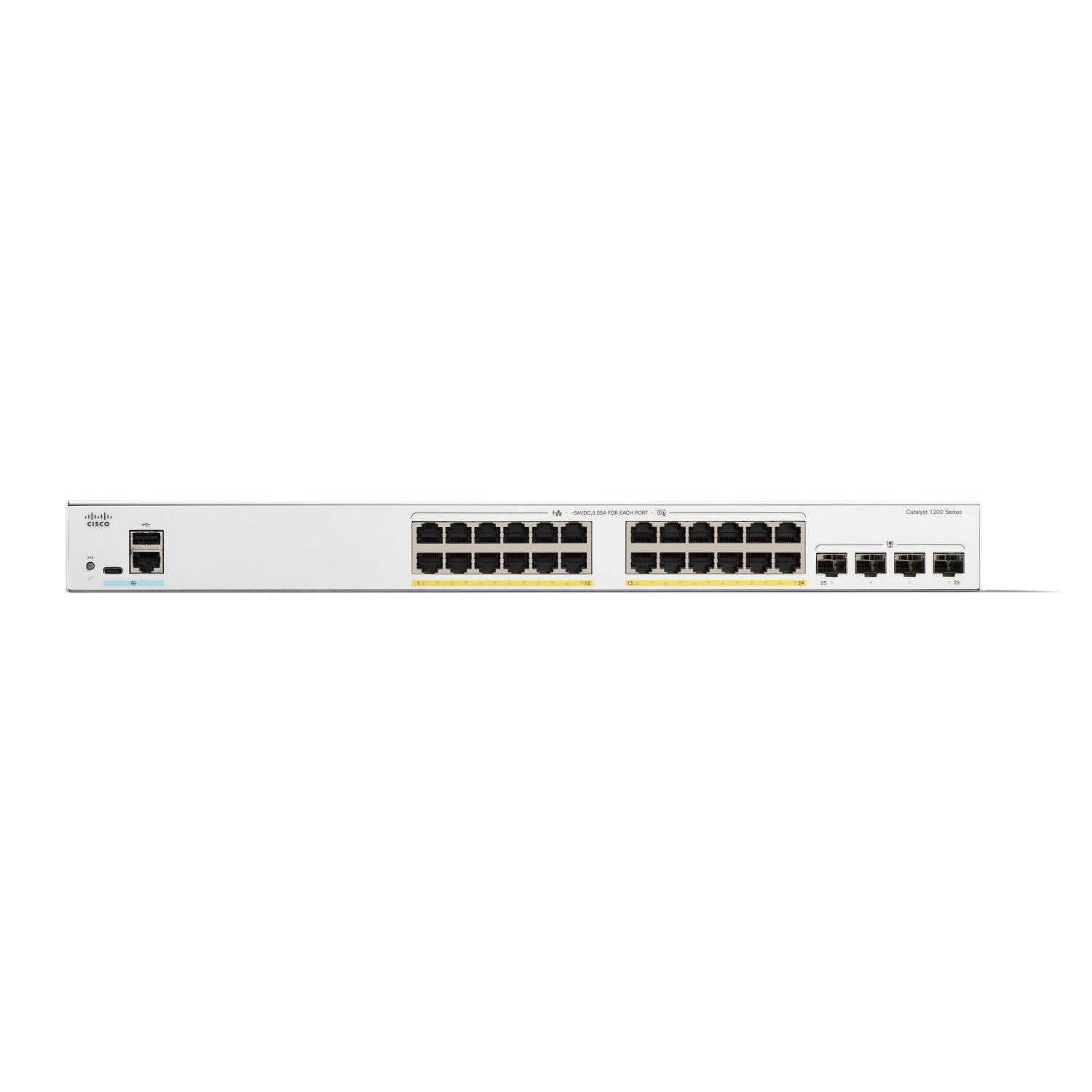 Cisco Catalyst 1200-24P-4G - Switch - L3 - Smart - 24 x 10/100/1000Base-T + 4 x 10 Gigabit SFP+ - an Rack montierbar - PoE+ (195 W)