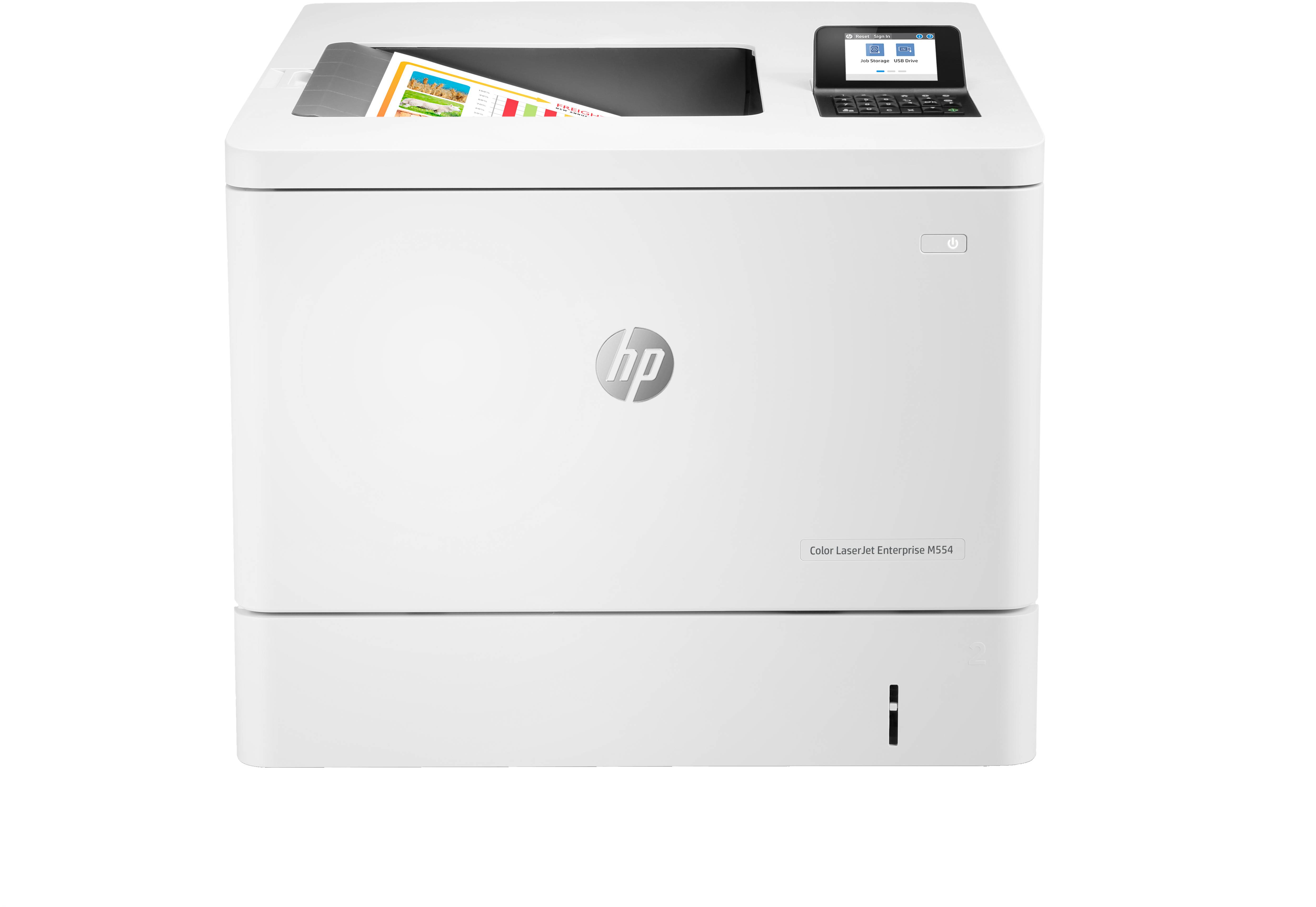 HP Color LaserJet Enterprise M554dn Drucker - Drucken - USB-Druck über Vordersei