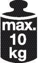 Symbol eines Gewichts mit der Aufschrift 'max. 10 kg', das die maximale Gewichtskapazität angibt.