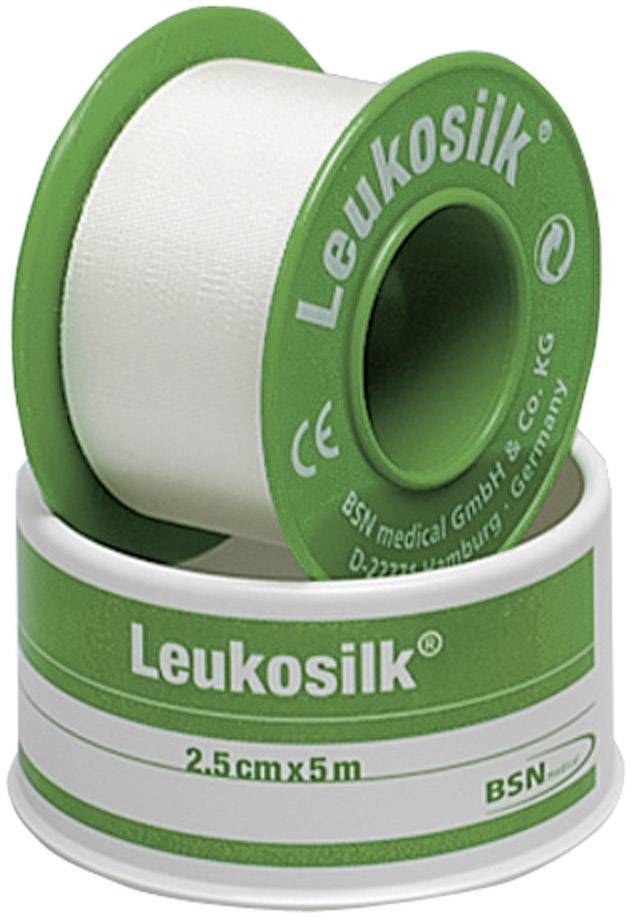 'Leukosilk' medizinisches Klebeband auf einer grünen Rolle, 2,5 cm x 5 m. Hergestellt von BSN medical GmbH & Co. KG, Hamburg, Deutschland.