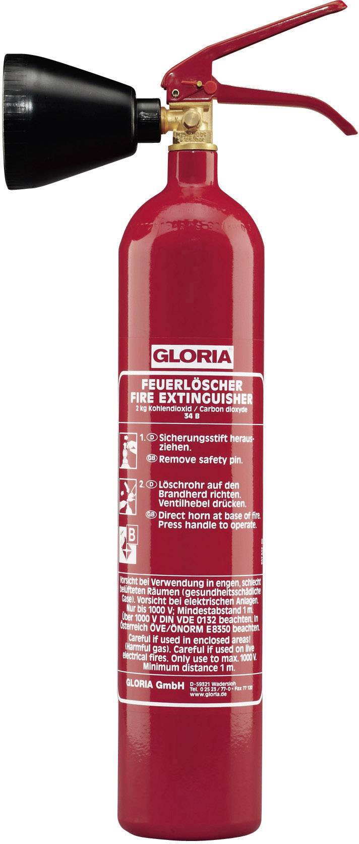 Gloria KS2ST Kohlendioxidfeuerlöscher 2 l Brandklasse: B Inhalt 1 St.