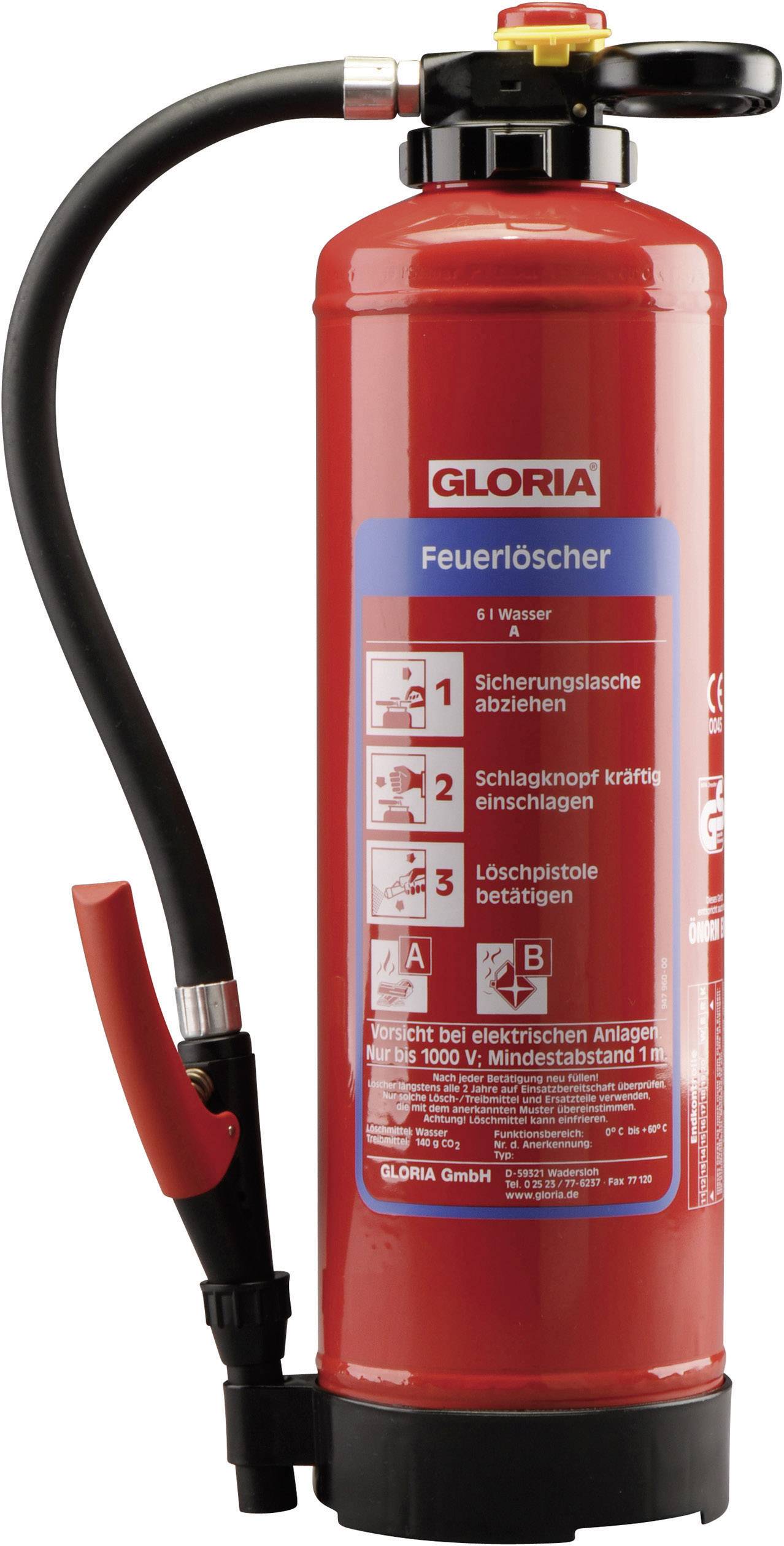 Gloria WH6PRO Wasserfeuerlöscher 6 l Brandklasse: A, B Inhalt 1 St.