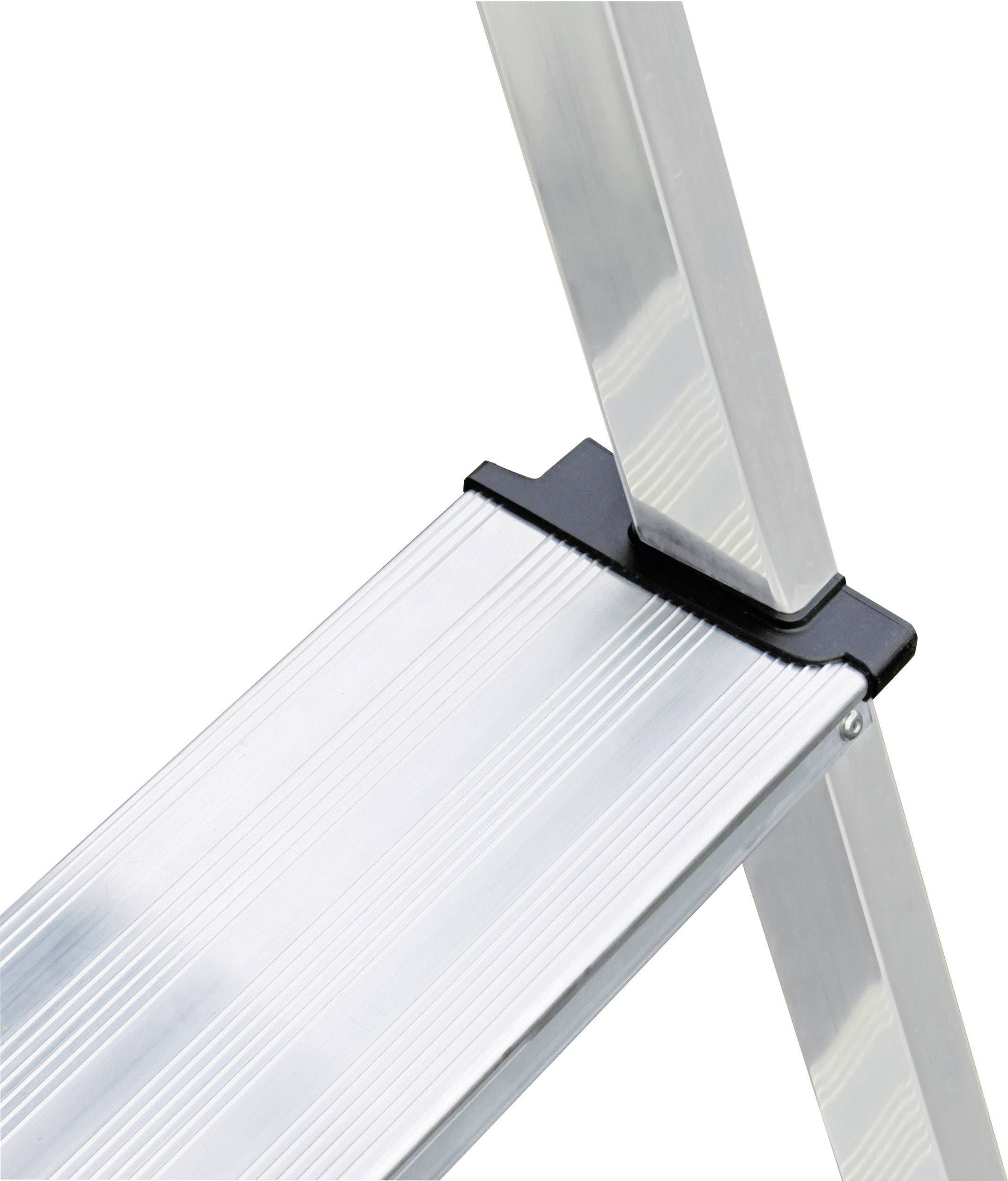 Aluminiumleiter mit Nahaufnahme einer Trittstufe, die Stabilität und robuste Konstruktion zeigt.