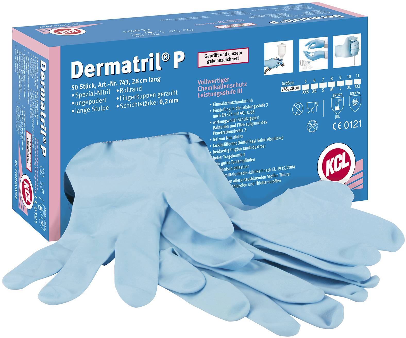 KCL Dermatril P 743-9 50 St. Nitril Einweghandschuh Größe (Handschuhe): 9, L