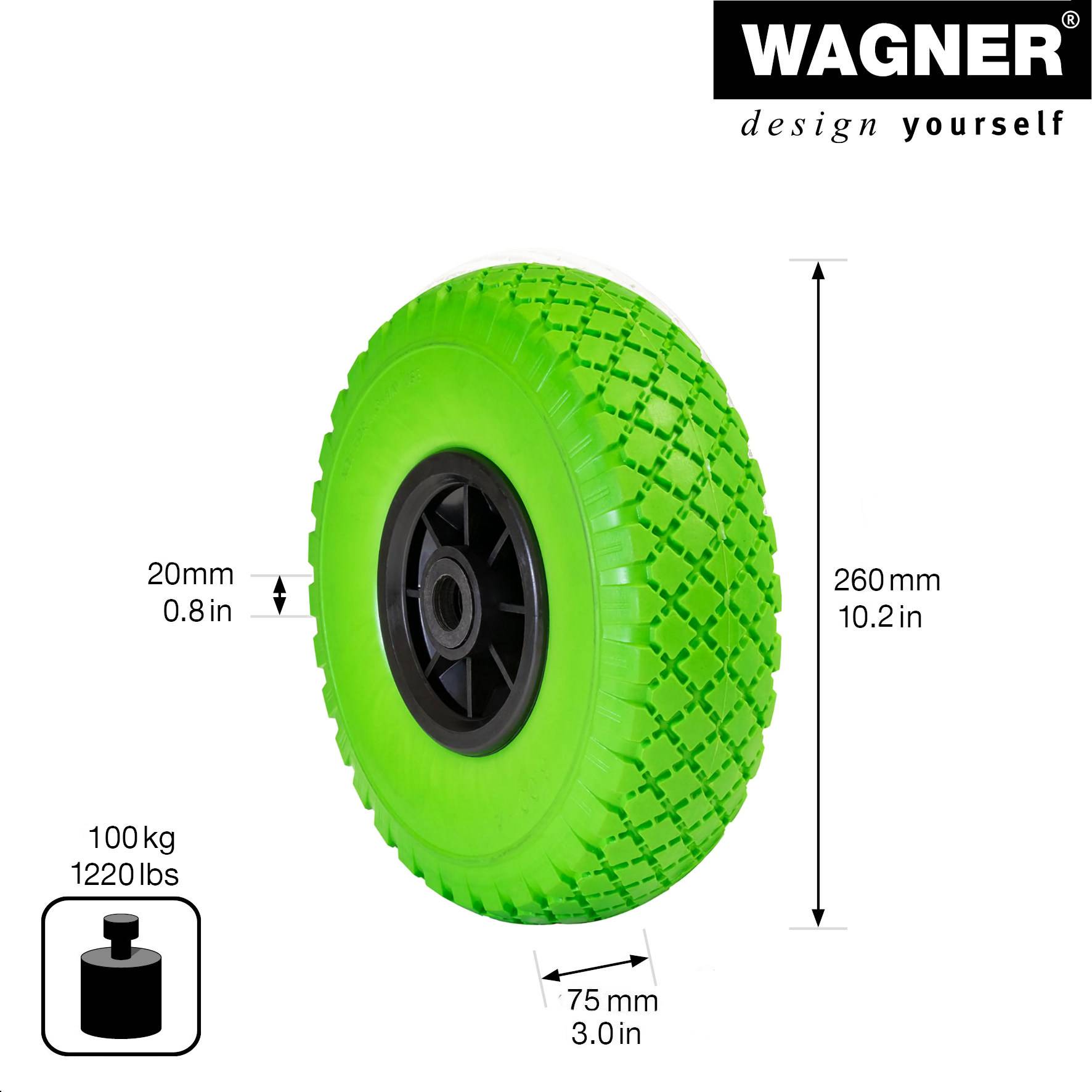 Wagner design yourself Schubkarrenrad Vollgummi RO 8262 grün (4826201)