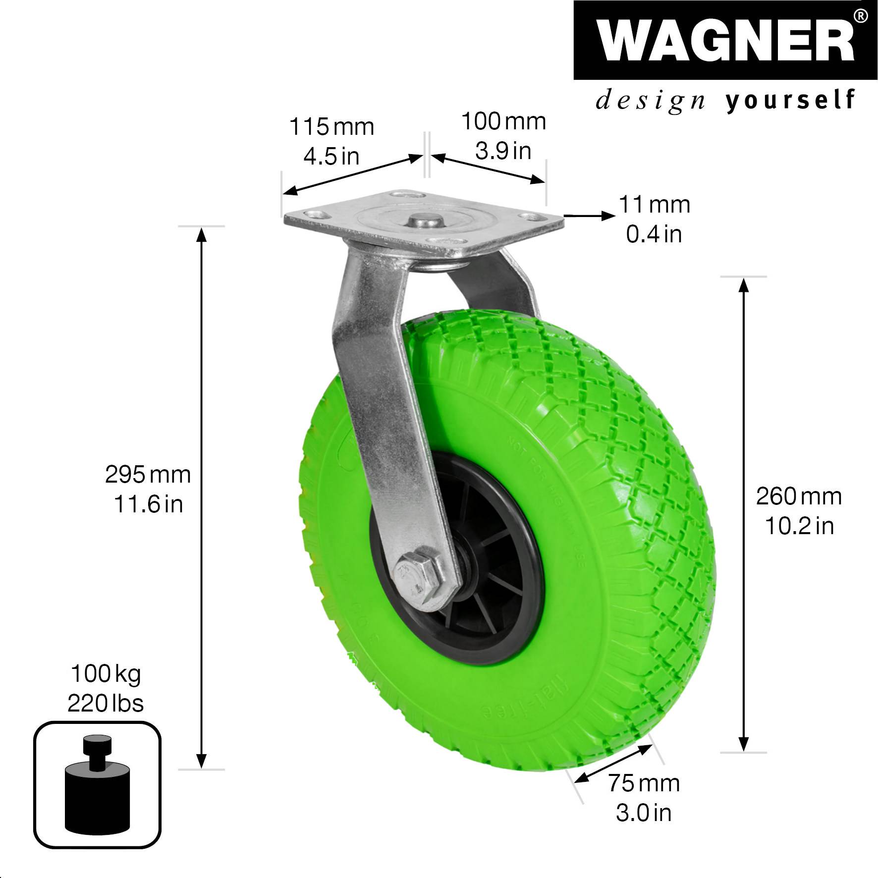 Wagner design yourself Schwerlast-Lenkrolle RO 8266 grün (4826601)