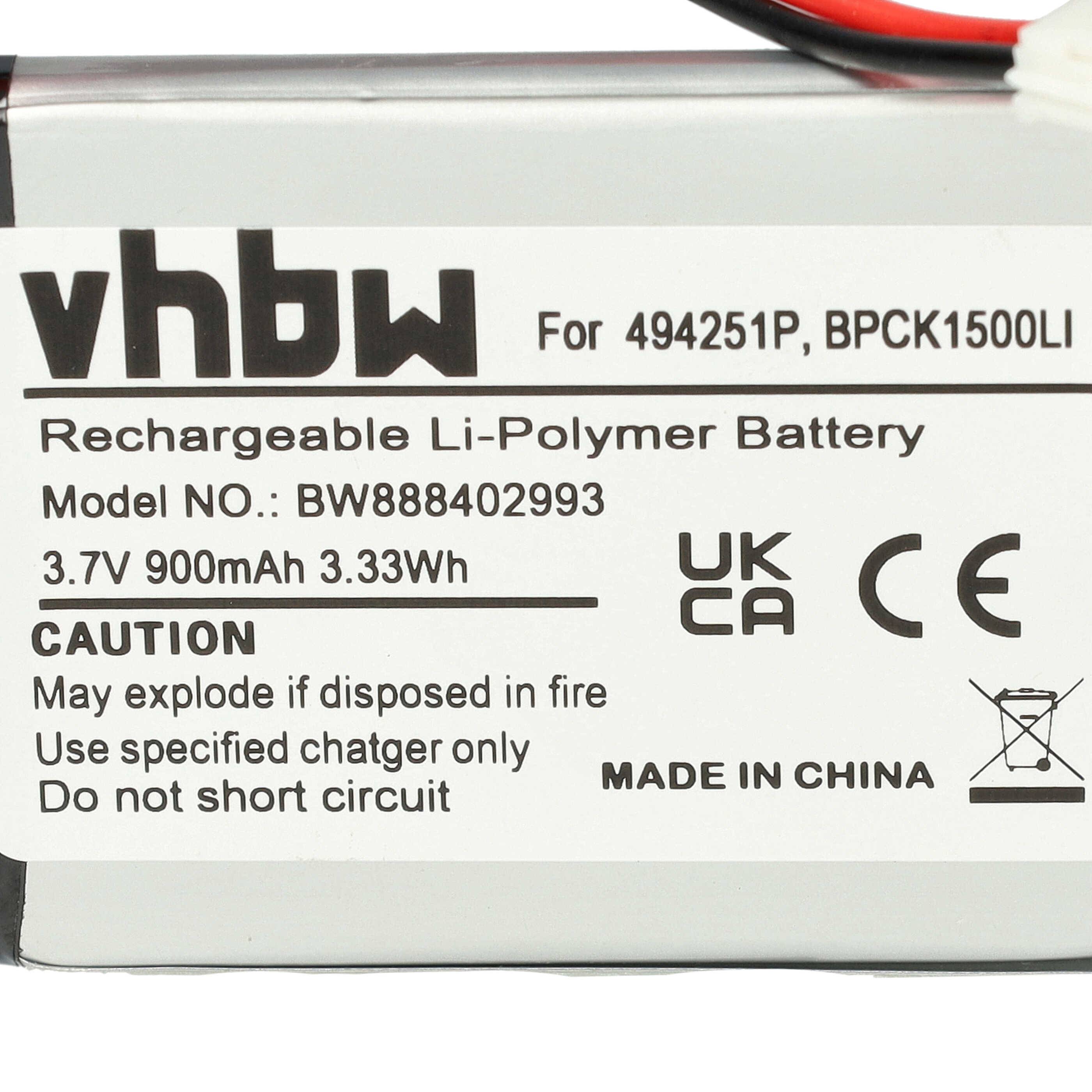 vhbw Akku Ersatz für Audioline 494521P, BPCK1500LI, 494251P für Babyphone Sensormatte (900 mAh, 3,7 V, Li-Polymer, ohne