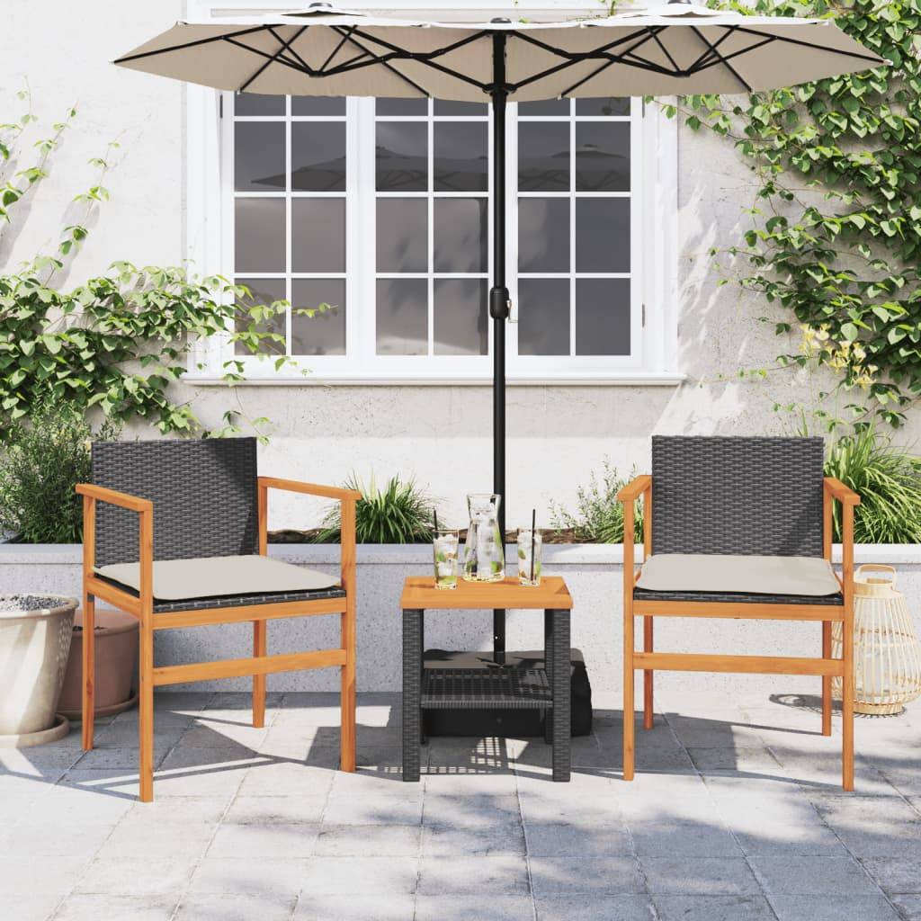 vidaXL Gartenstühle mit Kissen 2 Stk. Schwarz Poly Rattan Massivholz