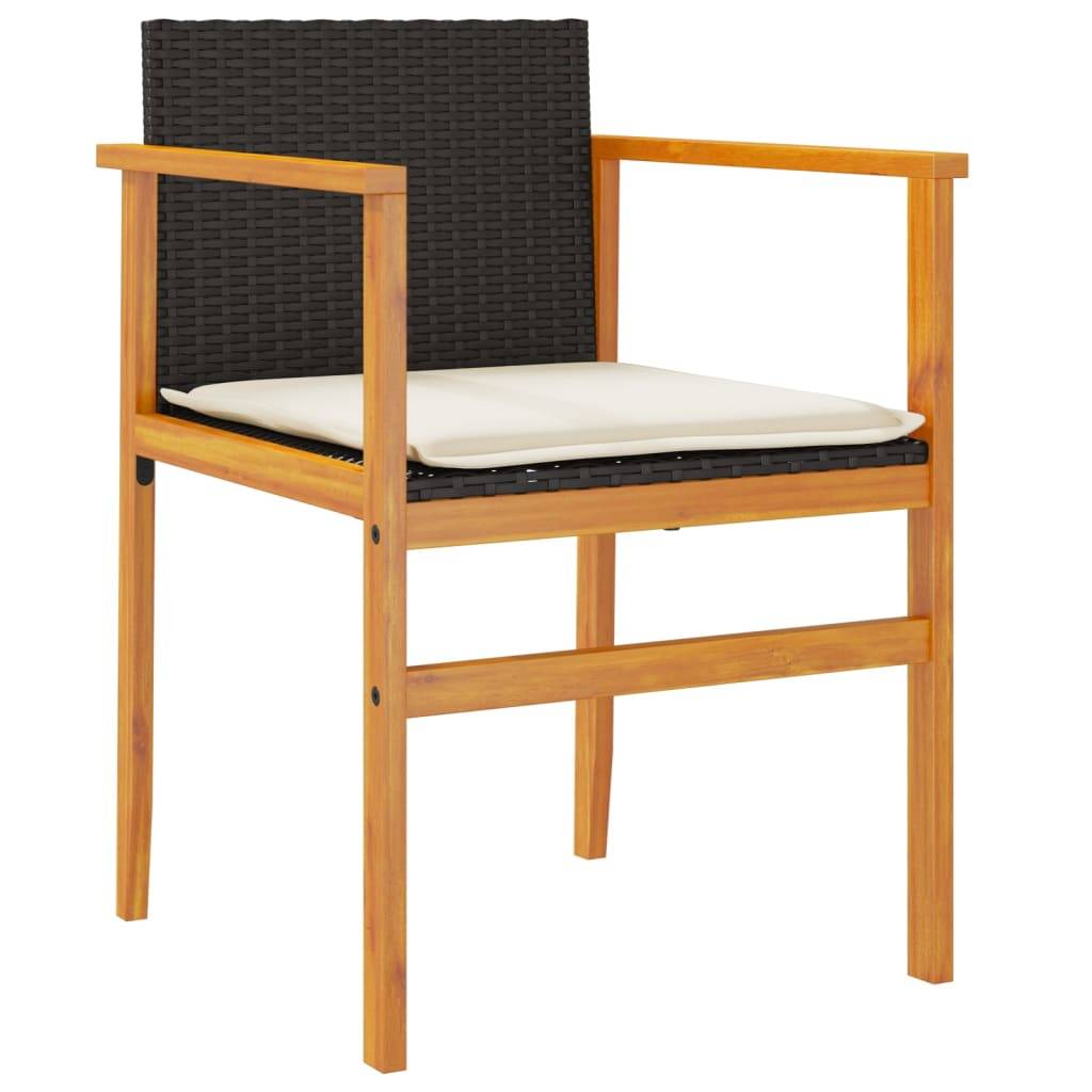 vidaXL Gartenstühle mit Kissen 2 Stk. Schwarz Poly Rattan Massivholz
