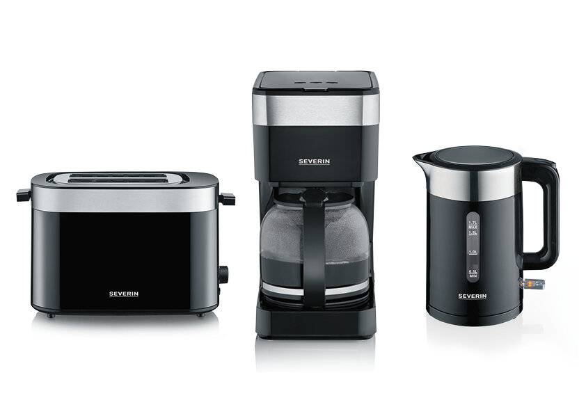 Severin WK 9265 Wasserkocher schnurlos, Überhitzungsschutz Edelstahl (gebürstet), Schwarz Fassungsvermögen: 1.7 l