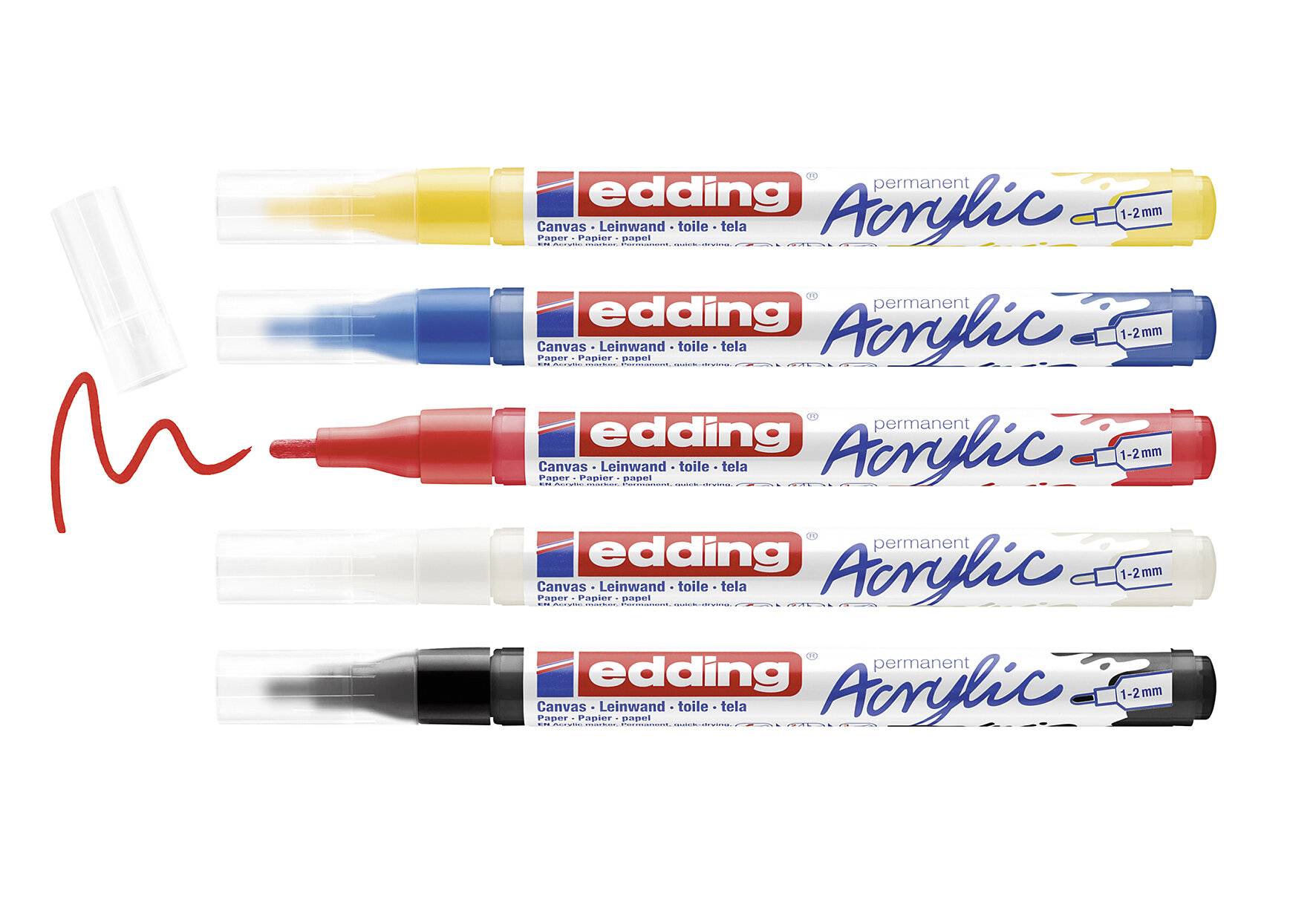 edding 5300 Acrylmarker Fein - mehrfarbiges 5er-Set - feine Spitze 1-2 mm - Acrylmalstifte zum