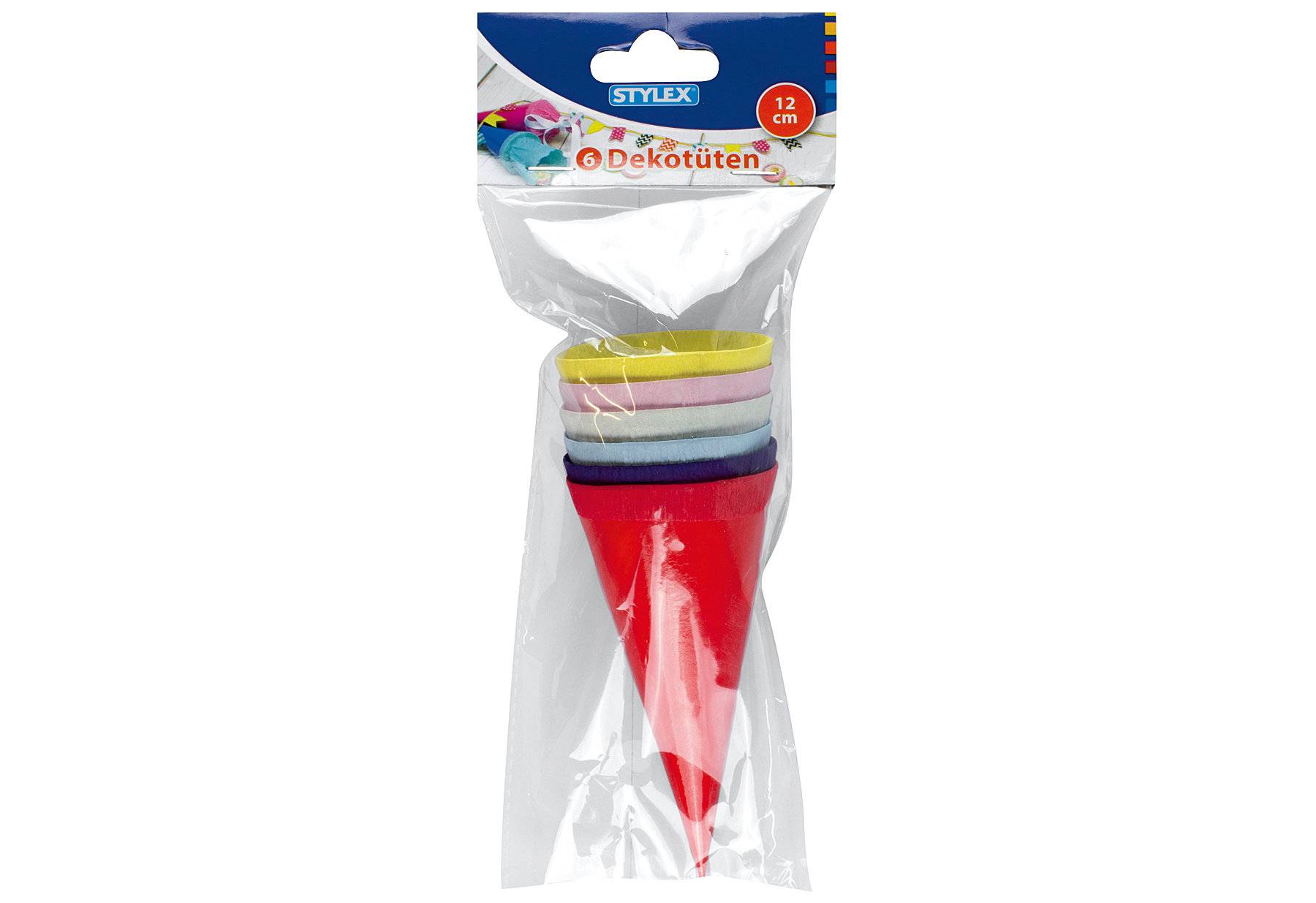 Stylex 47173 - Dekotüten, 6 Mini Zuckertüten, ca. 12 cm groß, in den Farben: hellblau, rosa,
