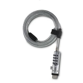 hama 00126821 Laptopschloss "USB", Zahlenschloss 4-stellig, Carbonstahl, Silber