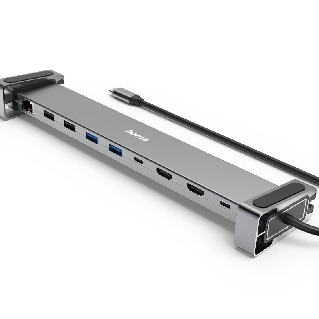 hama 00200145 USB-C-Docking-Station "Connect2Office Basic V2", Standfüße, 9 Ports