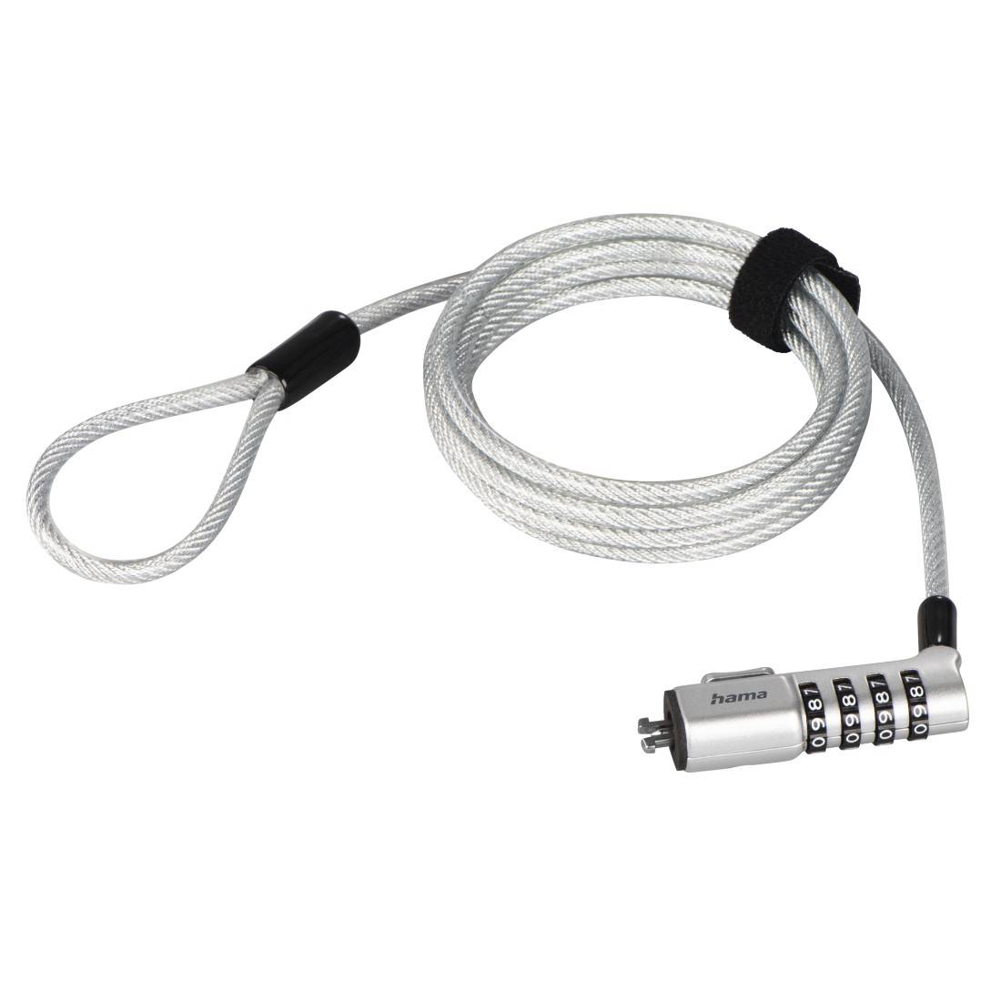 hama 00126822 Laptopschloss "Nano", Zahlenschloss 4-stellig, Carbonstahl, Silber