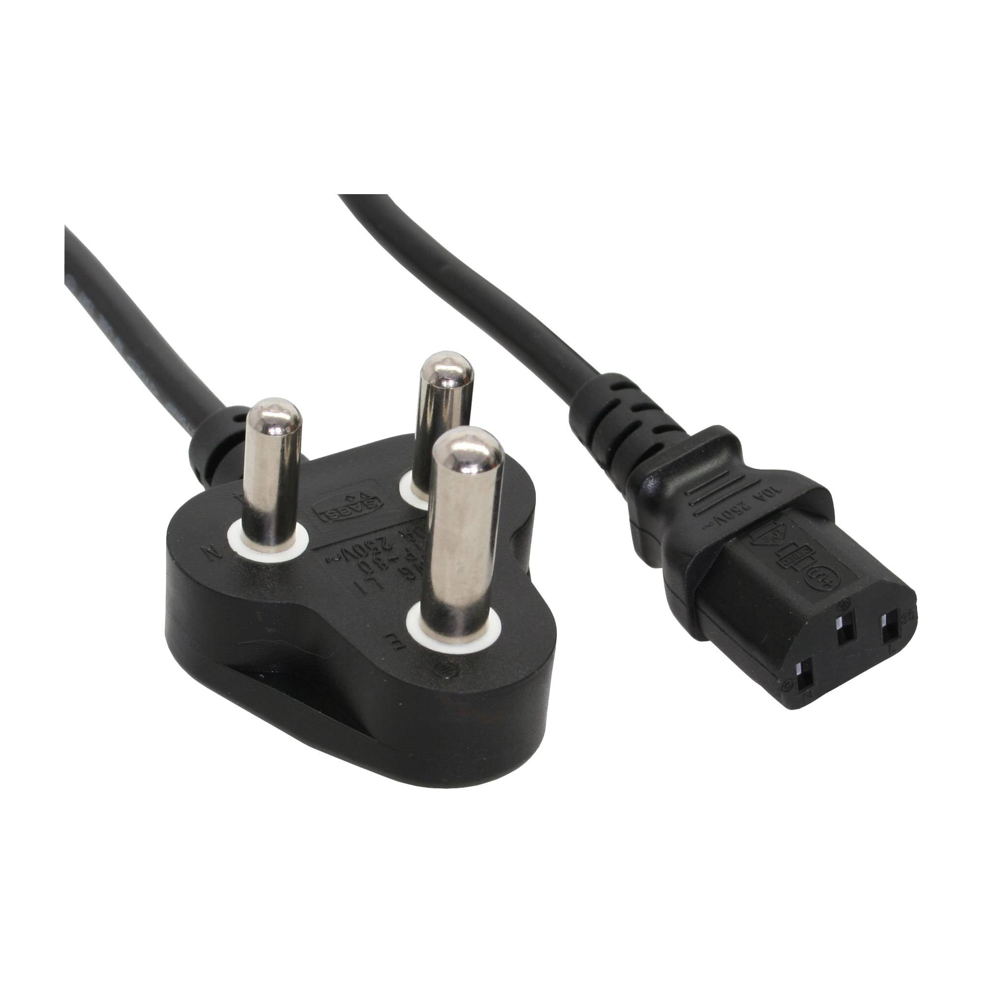 InLine 35er Bulk-Pack Netzkabel Netzstecker Südafrika 5A Typ D auf Kabel Strom/Netzteil 1,8 m 3-polig
