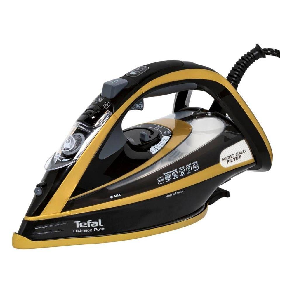 Tefal FV9865E0, Trocken- & Dampfbügeleisen, Durilium Selbstreinigende Grundplatte, 250 g/min, Schwarz, Gold, 60 g/min, 0