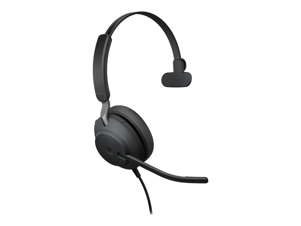 Jabra Evolve2 40, USB-A MS Mono Telefon On Ear Headset kabelgebunden Mono Schwarz Mikrofon-Stummschaltung