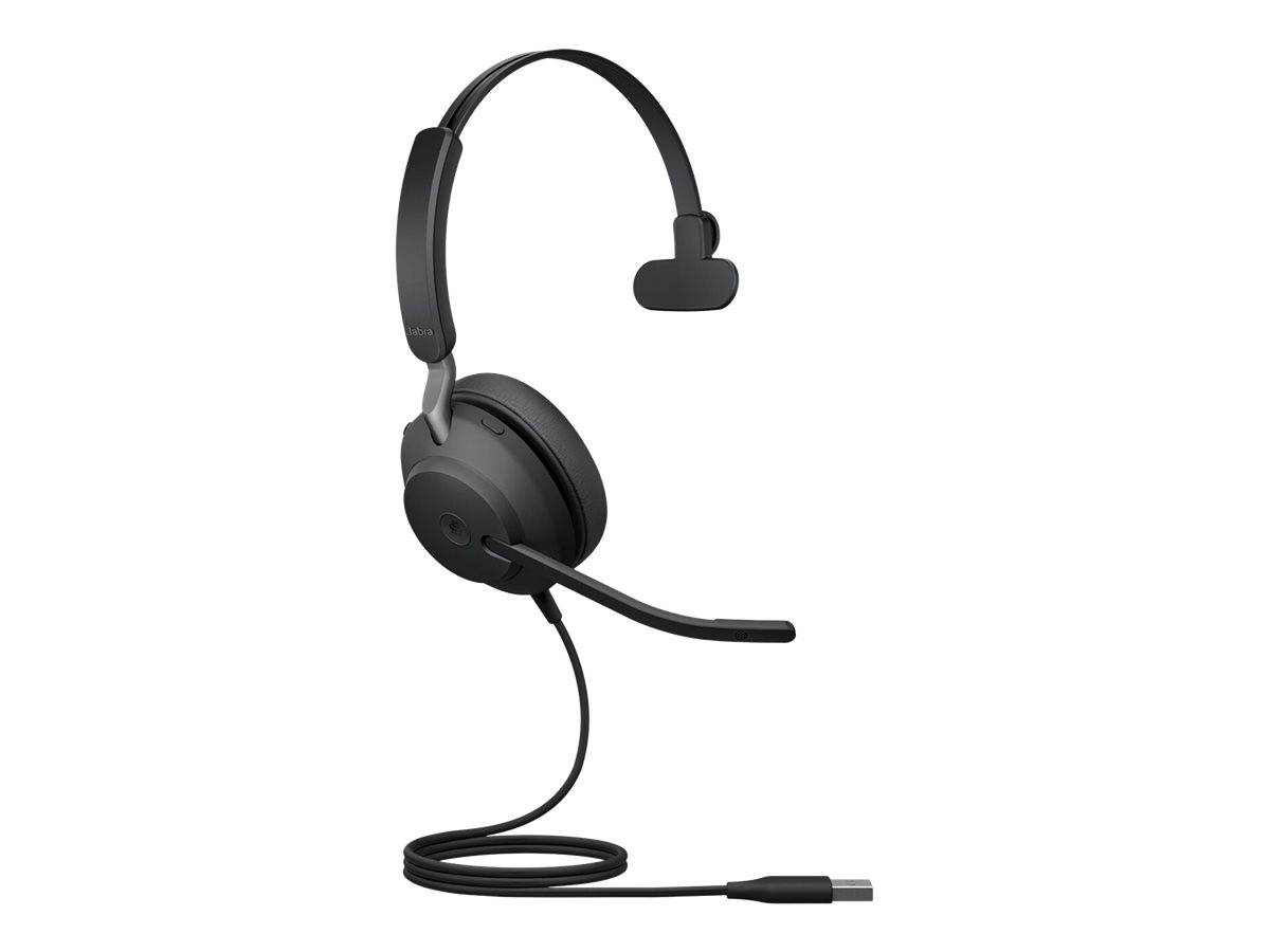 Jabra Evolve2 40, USB-A MS Mono Telefon On Ear Headset kabelgebunden Mono Schwarz Mikrofon-Stummschaltung