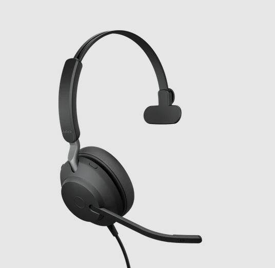 Jabra Evolve2 40, USB-A MS Mono Telefon On Ear Headset kabelgebunden Mono Schwarz Mikrofon-Stummschaltung
