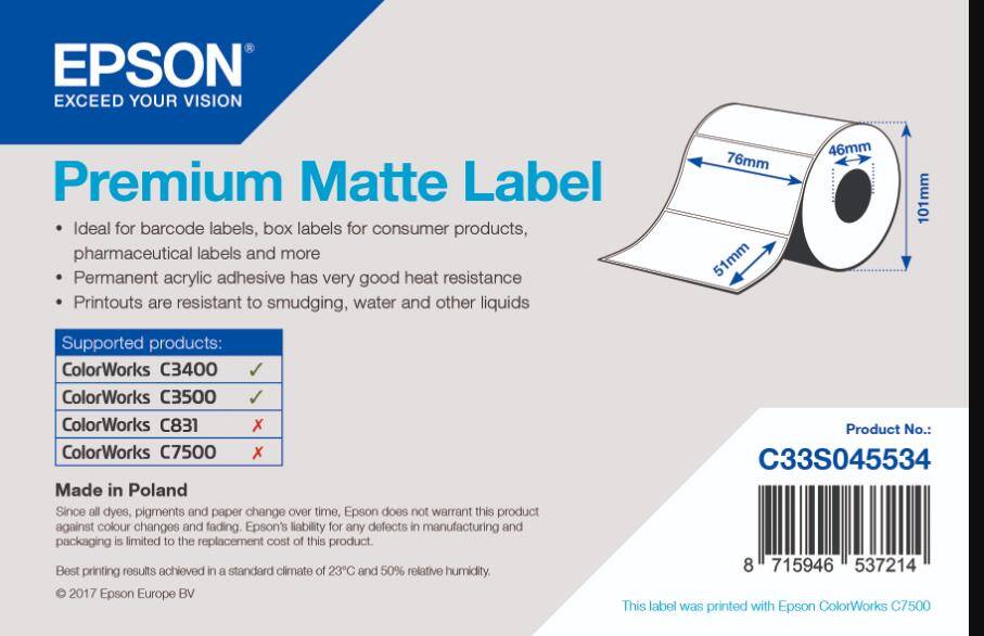 Epson Premium - Matt - 76 x 51 mm 650 Etikett(en) (1 Rolle(n) - x 650) gestanzte