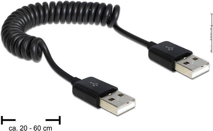 Delock USB-Kabel USB 2.0 USB-A Stecker, USB-A Stecker 0.60 m Schwarz Spiralkabel 1937078