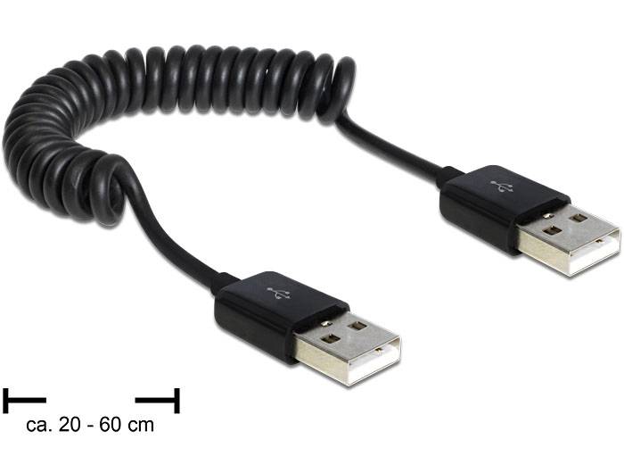 Delock USB-Kabel USB 2.0 USB-A Stecker, USB-A Stecker 0.60 m Schwarz Spiralkabel 1937078