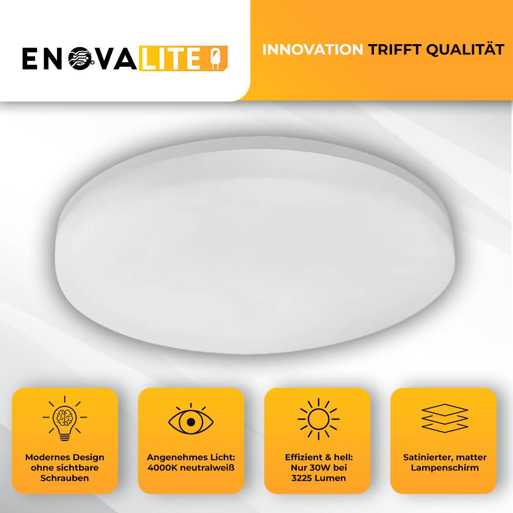 ENOVALITE - LED Aufbauleuchte 30W 3225 lm 4000K Ø330x50mm IP54 – Effiziente und langlebige Außenbeleuchtung