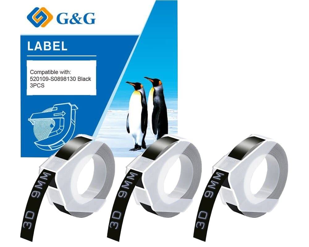 G&G | Ninestar Prägebaender 3D ersetzt Dymo S0847730 9 mm weiß auf schwarz