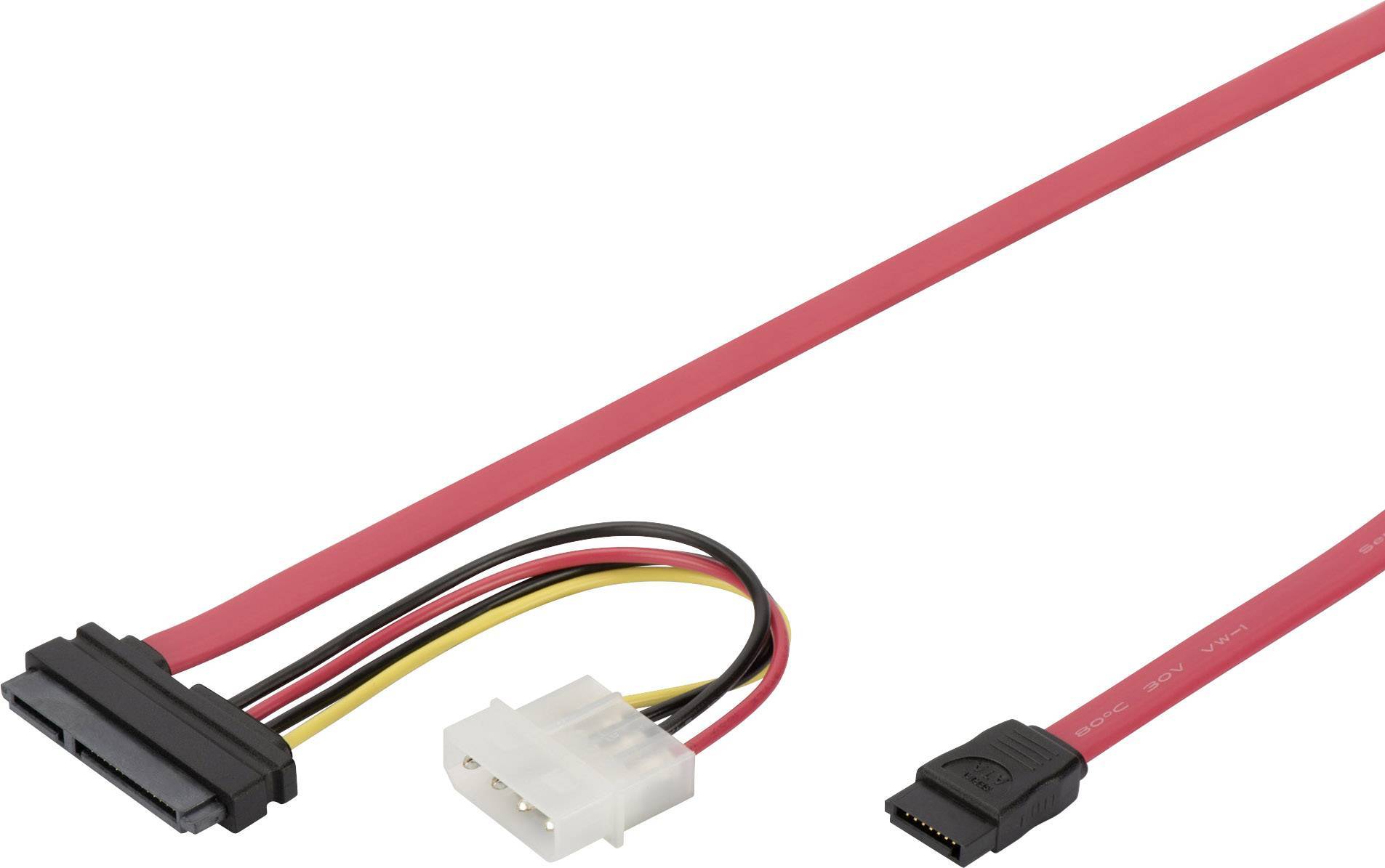 Digitus Festplatten, Laufwerk Anschlusskabel [1x Molex 4pol Stecker, SATA-Stecker 7pol. - 1x SATA-Kombi-Stecker 7+15pol.] 0.50 m Rot