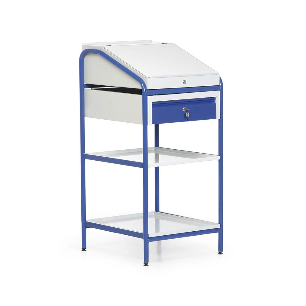 Stehpult, stationär, 1 Schublade + 2 Blechablagen, RAL 5010