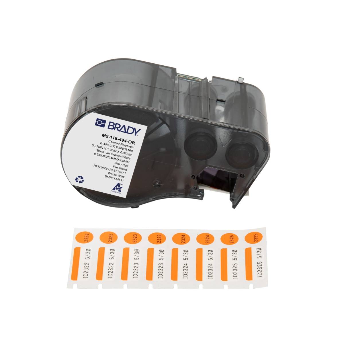 Etiketten aus Polyester, 25,4 mm x 9,53 mm, orange/weiß, Brady M5-118-494-OR