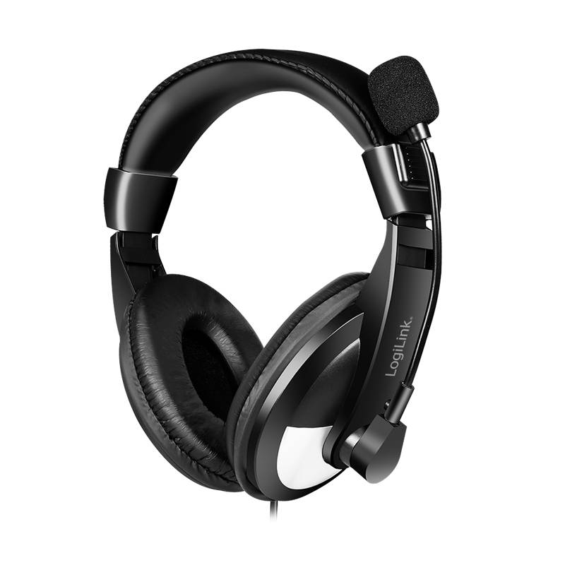 LogiLink Stereo-Headset mit Steuerung , 1x USB-A-Stecker, Bügelmikrofon, schwarz