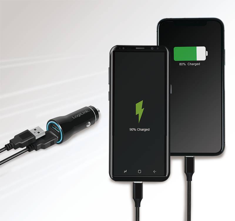 Logilink Car charger, 2 Port, 10.5W, illuminated, black Tablets &amp; Smartphones Smartphone Zubehör