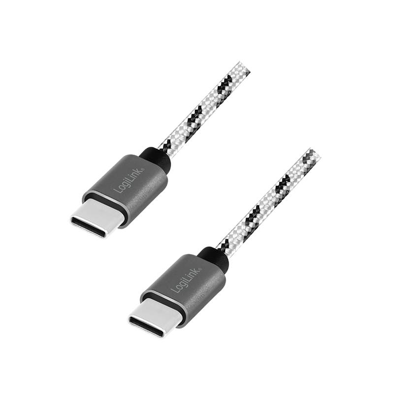 LogiLink USB 2.0 Type-C Kabel-Set, C/M zu USB-C/M, Alu, Nylon, weiß/schwarz