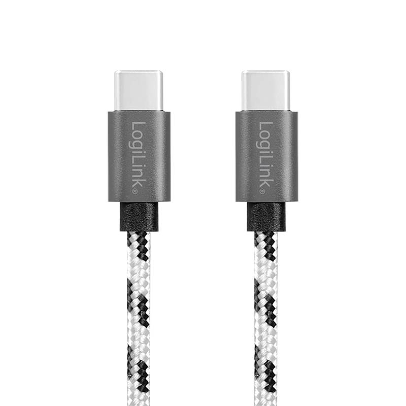 LogiLink USB 2.0 Type-C Kabel-Set, C/M zu USB-C/M, Alu, Nylon, weiß/schwarz