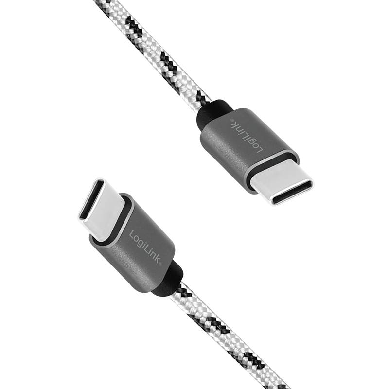 LogiLink USB 2.0 Type-C Kabel-Set, C/M zu USB-C/M, Alu, Nylon, weiß/schwarz