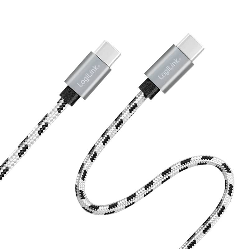 LogiLink USB 2.0 Type-C Kabel-Set, C/M zu USB-C/M, Alu, Nylon, weiß/schwarz