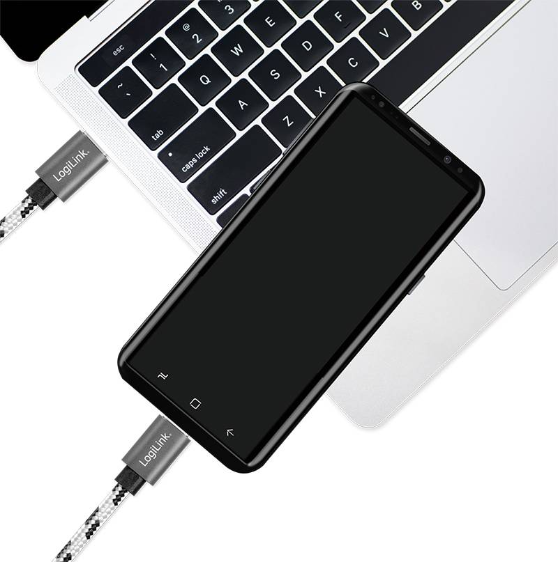 LogiLink USB 2.0 Type-C Kabel-Set, C/M zu USB-C/M, Alu, Nylon, weiß/schwarz